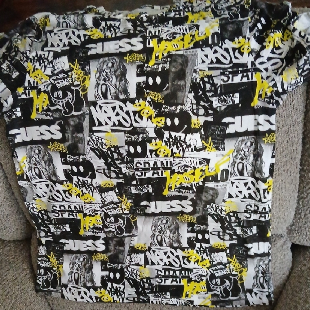 Guess Urban Graphic Tee In Black, White, And Yellow